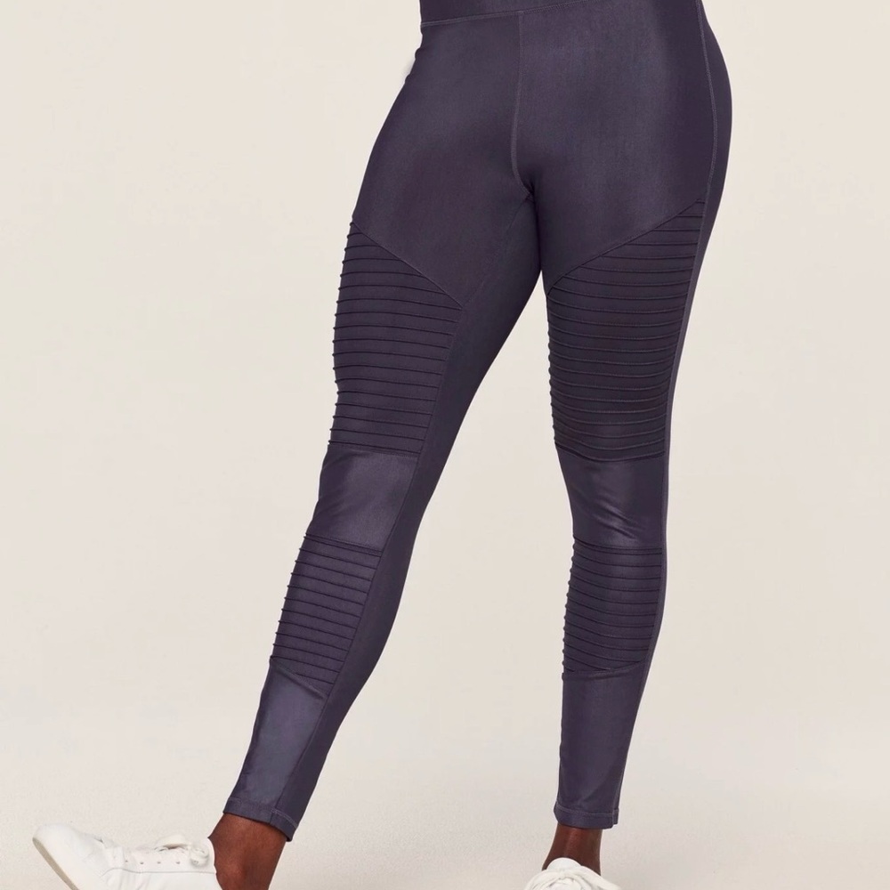 ALO Yoga Ribbed Moto Leggings - Charcoal Gray